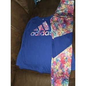 Adidas blue patterned outfit size girls kids 10 12
